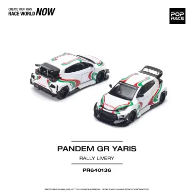 Modelo de carro de rally Pandem GR Yaris branco com detalhes vermelhos e verdes