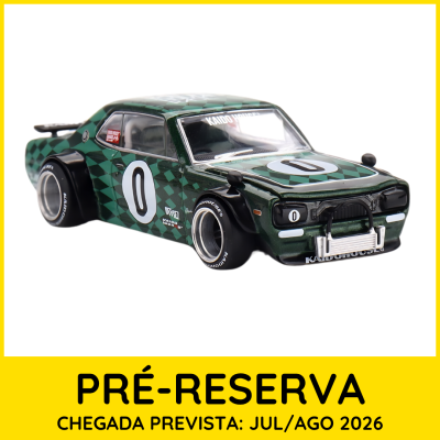 Miniatura de carro de corrida verde com número 0 e pneus largos