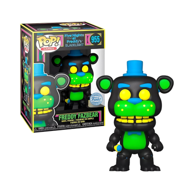 Figura Funko Pop! de Freddy Fazbear Preto com cores neon num estojo de embalagem