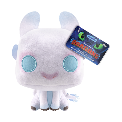 Peluche Funko Pop Fúria da Noite branco com olhos azuis e etiqueta DRAGONS
