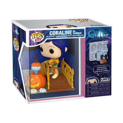 Figurine Funko Pop Coraline in Garden em caixa com ponte, abóbora e flores