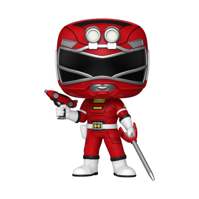 Figura Funko Pop do Power Ranger Vermelho com capacete e armas