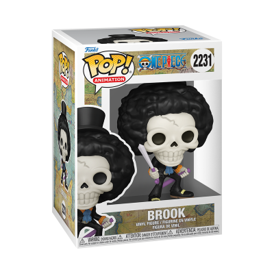Figura de vinil Pop! Animation Brook da série One Piece na caixa
