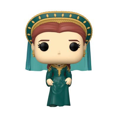 Figura Funko Pop mulher com vestido verde e boné verde com véu azul
