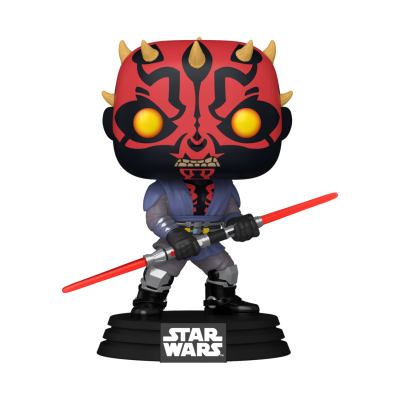 Figura Funko Pop de Darth Maul com sabre de luz vermelho duplo