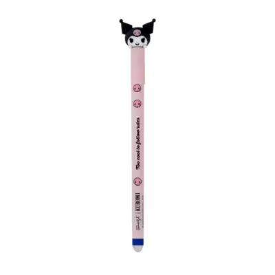 Caneta rosa com personagem preto e rosa no topo em fundo branco