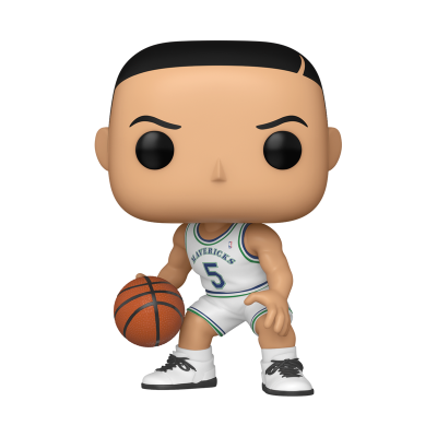 Figurinha Funko Pop jogador de basquetebol com camisola branca número 5 Mavericks.