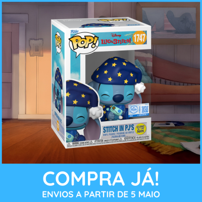 Figura Funko Pop! Stitch em pijama azul com estrelas amarelas em caixa