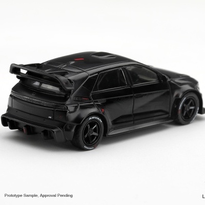 Miniatura de carro preto com spoiler e jantes pretas