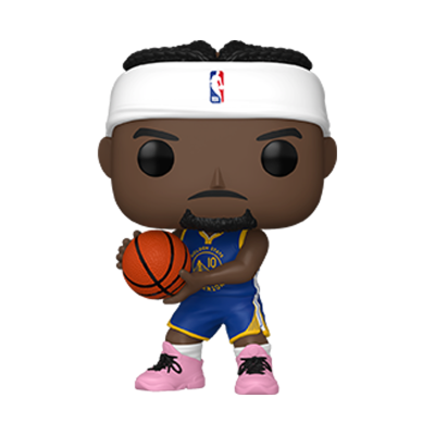 Figura Funko Pop de basquetebolista com uniforme do Golden State Warriors e bola de basquete