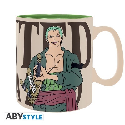 Caneca de cerâmica com personagem anime segurando espadas e texto ABYSTYLE