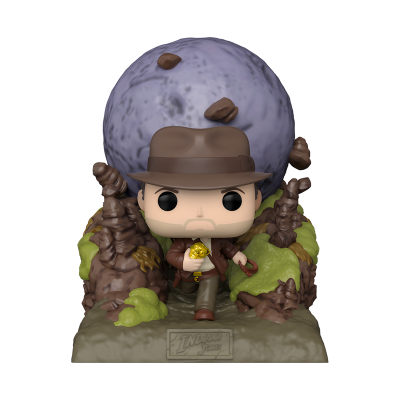Figura Funko Pop do Indiana Jones com chapéu castanho e base temática