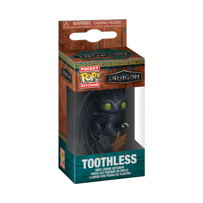 Chaveiro vinyl Toothless Dragon em embalagem com design de madeira.