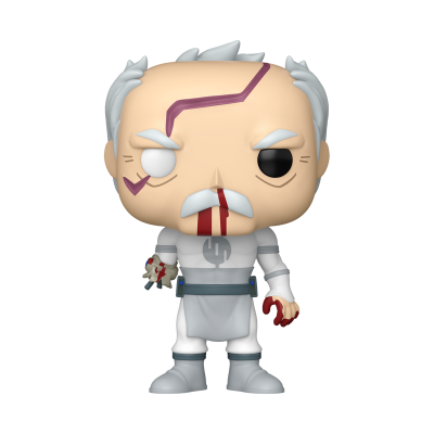 Figura Funko Pop de vinil com roupa branca e cicatrizes no rosto