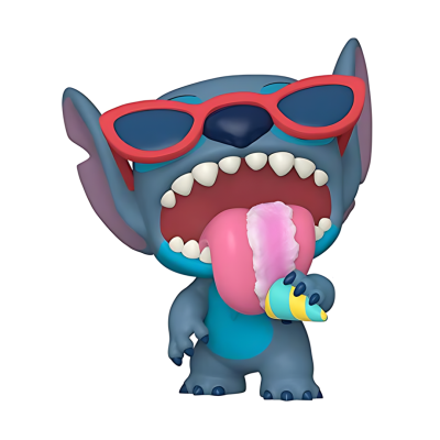 Figura Stitch colecionável com óculos de sol vermelhos e sorvete