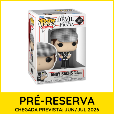 Funko Pop Andy Sachs com chapéu e livro na caixa