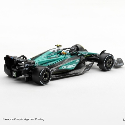 Miniatura de carro de Fórmula 1 Aston Martin verde e preto com textos e números