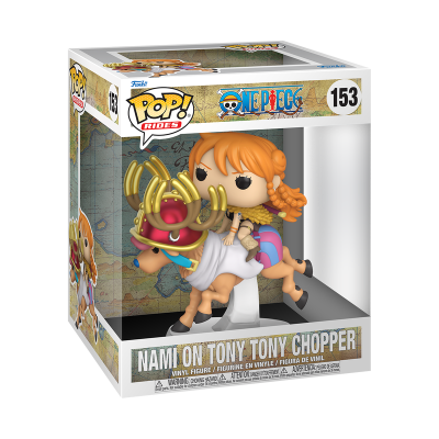 Figura Funko Pop! Rides Nami montada no Tony Tony Chopper da série One Piece na caixa