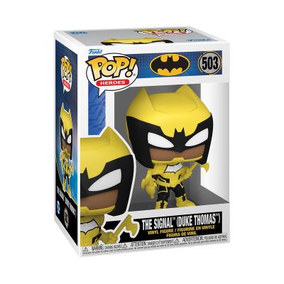 Figura Funko Pop The Signal Duke Thomas Batman nº 503 em embalagem com caixa transparente.