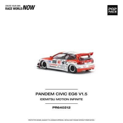 Miniatura de carro desportivo Pandem Civic EG6 V1.5 branco e vermelho com autocolantes e número 100