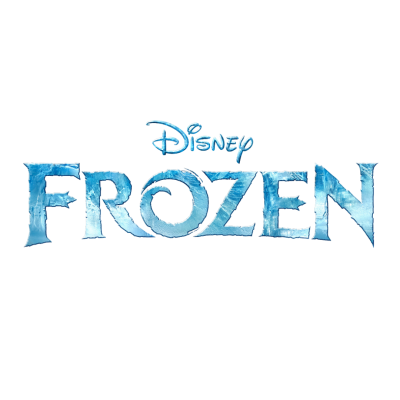 Logótipo Disney Frozen com letras azuis em textura de gelo sobre fundo branco