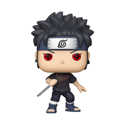 Figura Funko Pop de Sasuke Uchiha com cabelo preto e faixa de cabeça com símbolo