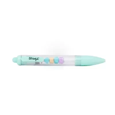 Caneta esferográfica transparente com clip verde e texto mr wonderful