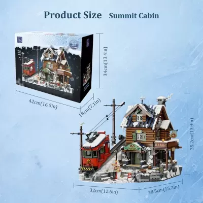 Set de blocos de construção Summit Cabin com comboio e casa de madeira nevado