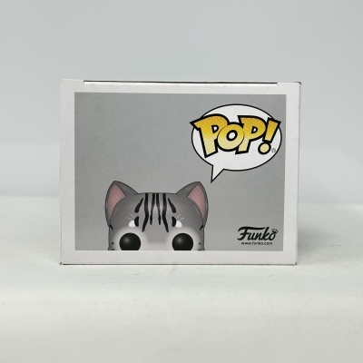 Caixa de figura Funko Pop com imagem de gato cinzento e texto POP!