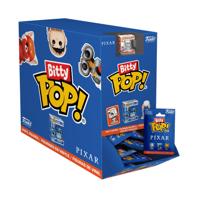 Caixa de exposição azul com figuras de vinil Bitty Pop! Pixar da Funko
