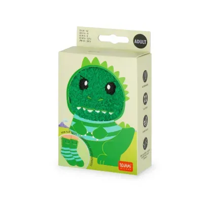 Caixa de meias antiderrapantes com design de dinossauro em verde
