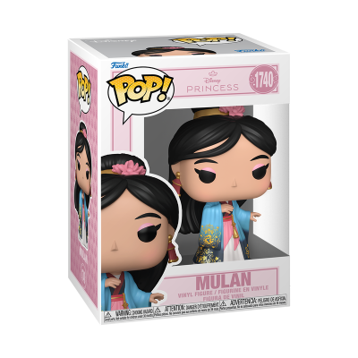 Figura Funko Pop! Mulan Disney Princess Nº 1740 em caixa branca e rosa com janela