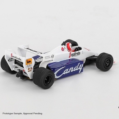 Miniatura de carro de corridas branco e azul com logótipos