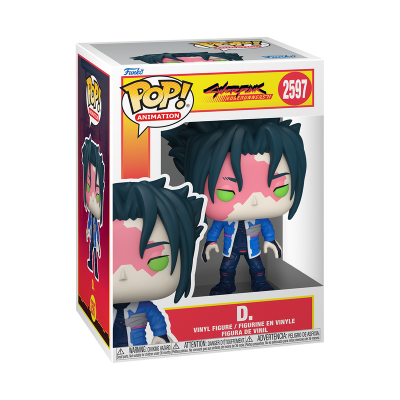 Figura Funko Pop! D. de Cyberpunk Edgerunners na caixa