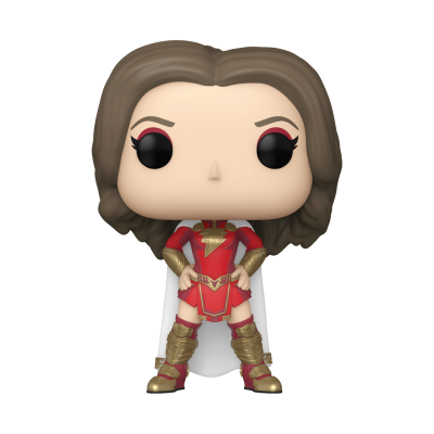 Funko Pop de personagem feminina com traje vermelho e dourado e capa branca