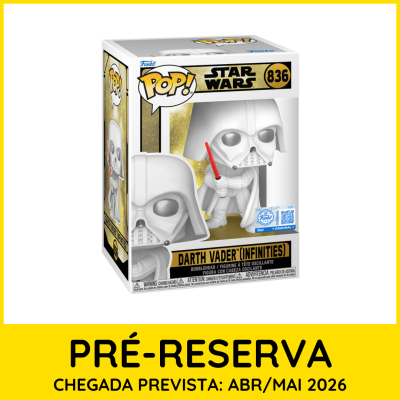 Figura Funko Pop! Darth Vader (Infinities) Star Wars na caixa com pré-reserva e data prevista de chegada.