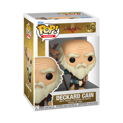 Boneco Funko Pop! Deckard Cain de Diablo com barba branca e cajado na caixa