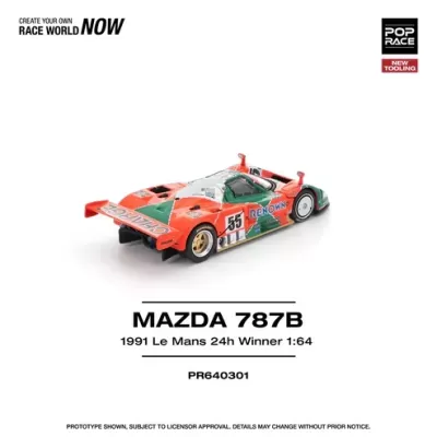 Miniatura de carro de corrida Mazda 787B 1991 Le Mans 24h vencedor 1:64 em fundo branco