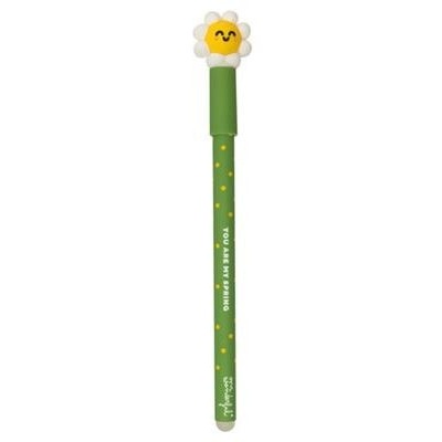 Caneta verde com topo de flor sorridente
