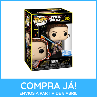 Funko Pop! Star Wars figura Rey com sabre de luz azul na embalagem