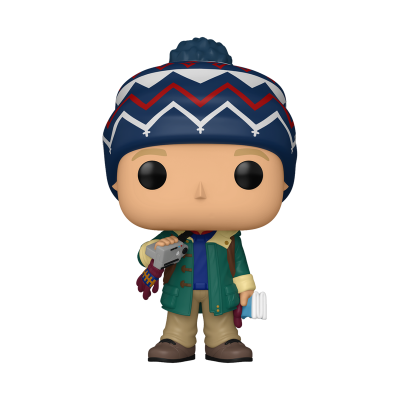 Figura Funko Pop vestindo gorro azul com padrão zigzag e casaco verde