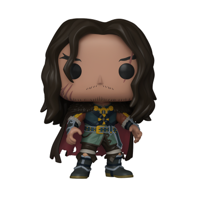 Boneco Funko Pop de personagem medieval com capa vermelha