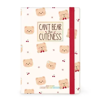 Agenda 2027 creme com desenhos de ursos e cerejas e texto CANT BEAR this CUTENESS