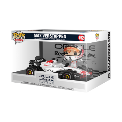 Funko Pop Rides figura de Max Verstappen com carro de F1 Oracle Red Bull Racing na caixa