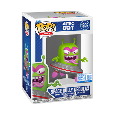 Figura Funko Pop! Astro Bot Space Bully Nebulax verde dentro de nave espacial em embalagem