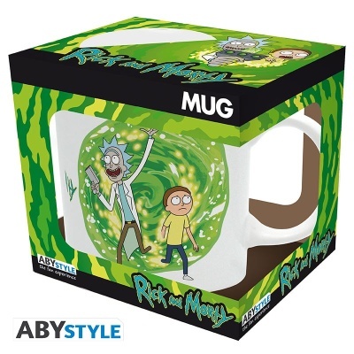 Caneca Rick and Morty com personagens Rick e Morty dentro da embalagem