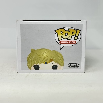 Caixa branca com figura Funko Pop loira e texto POP! ANIMATION