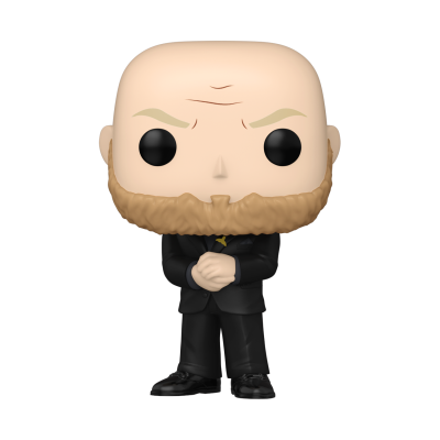 Figura Funko Pop de homem careca com barba ruiva e roupa preta.