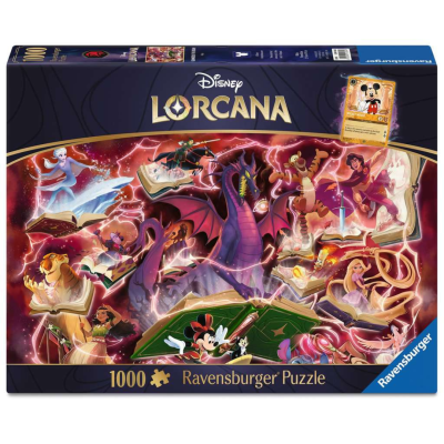 Caixa de puzzle Ravensburger Disney Lorcana 1000 peças com ilustrações de fantasia e dragões