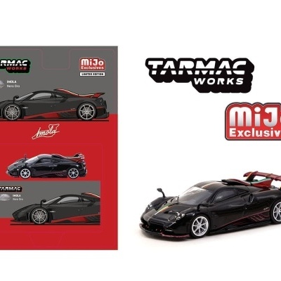 Miniatura de carro desportivo preto Imola Nero Oro em embalagem Tarmac Works MiJo Exclusives